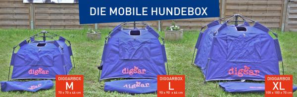 DIGGARBOX - Die mobile Hundebox, jetzt in  Größen für alle Hundearten geeignet! 70 x 70 cm + 90 x 90 cm