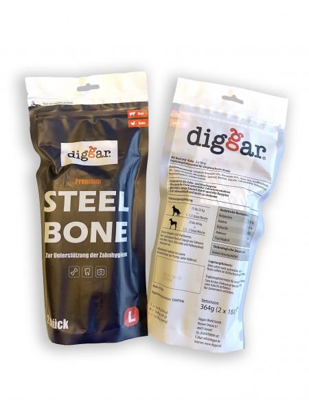 DIGGAR® Steel Bones, Kaubarren, langer Kauspass für alle Hunde, Leckerlies, in 3 Größen erhältlich