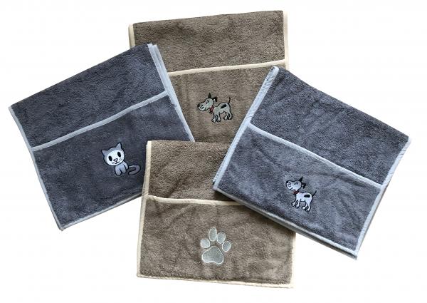 Hunde/KatzenHandtuch mit Stickerei, mit 2 Eingriffen, saugfähig, 100 % Baumwolle