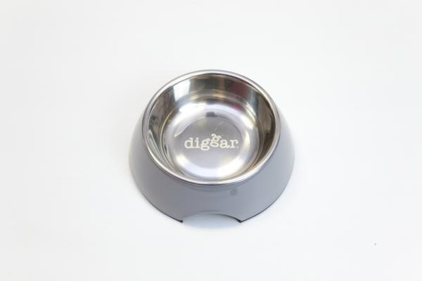 DIGGAR® 2er Set Futternapf aus Melamin mit Edelstahl Einsatz, Farbe dunkelgrau, Größe S, 160 ml
